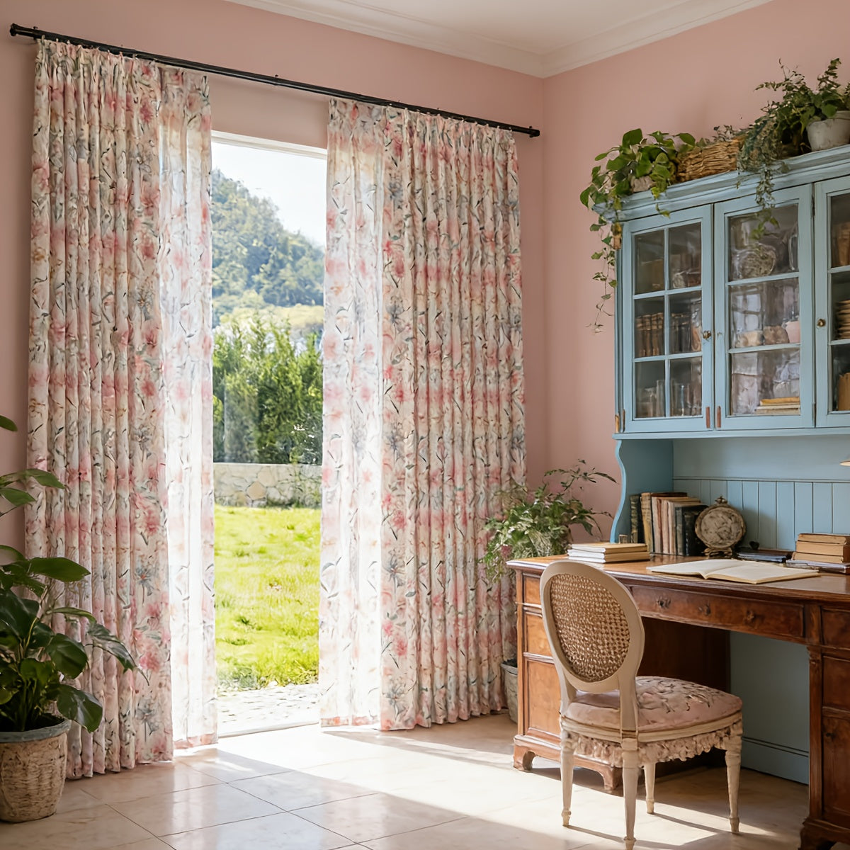 Rideau occultant en chenille jacquard floral style campagne française