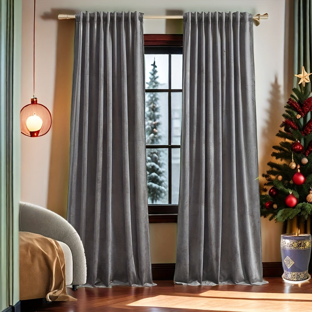 Rideaux courts en velours tamisant pour petite fenêtre et cuisine (2 p, hauteur 160 à 199 cm