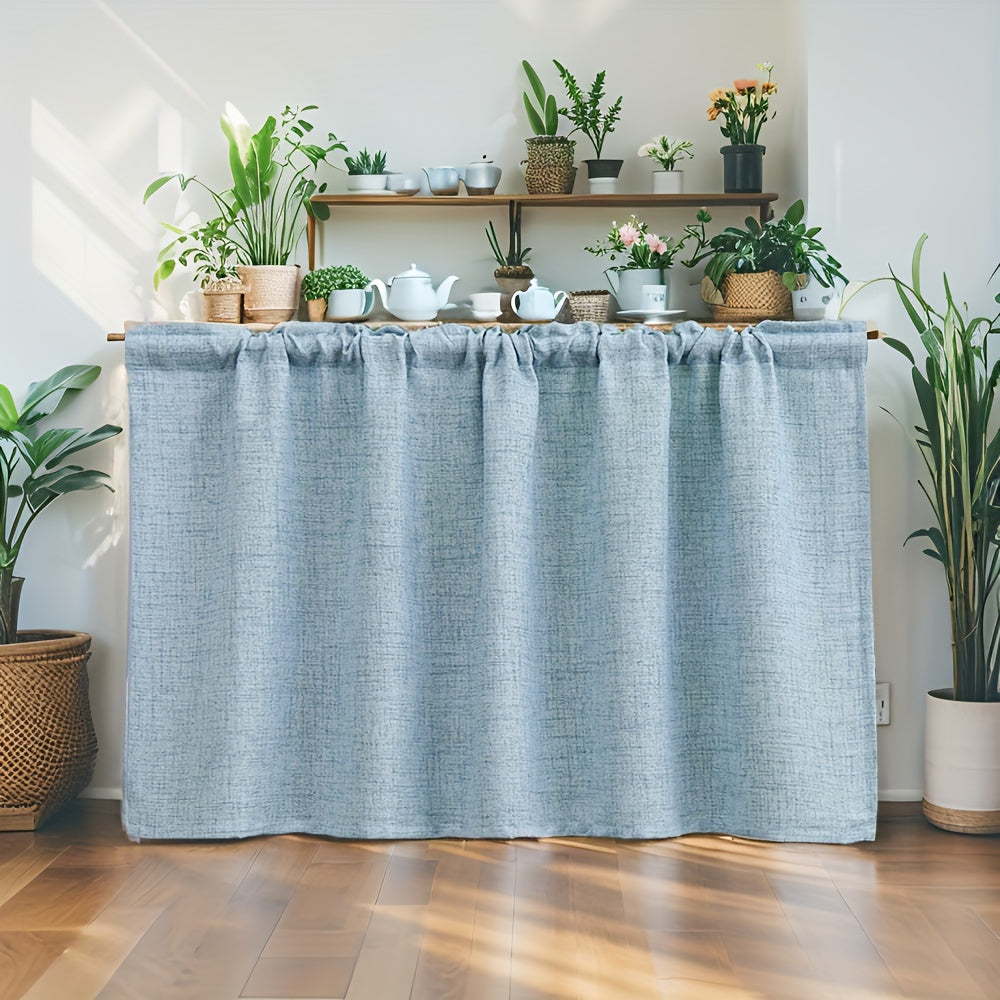 Rideau sous meuble uni style rural en polyester effet lin, bleu clair