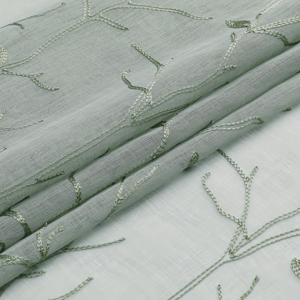 Rideaux voilage brodés bohème à branches semi-transparents (2 panneaux, largeur 140 à 199 cm
