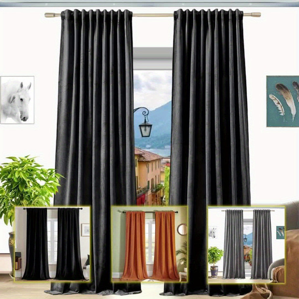 Rideaux courts en velours tamisant pour petite fenêtre et cuisine (2 p, hauteur 200 à 239 cm