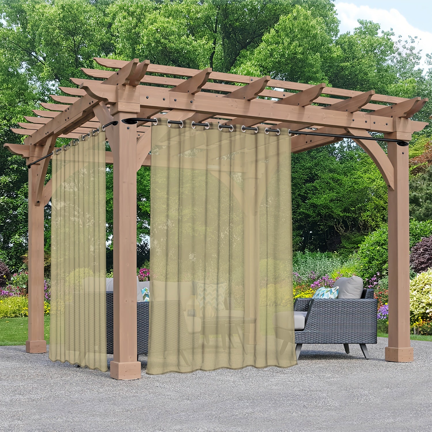 Rideaux voilage extérieur à œillets pour pergola et terrasse (2 panneaux)
