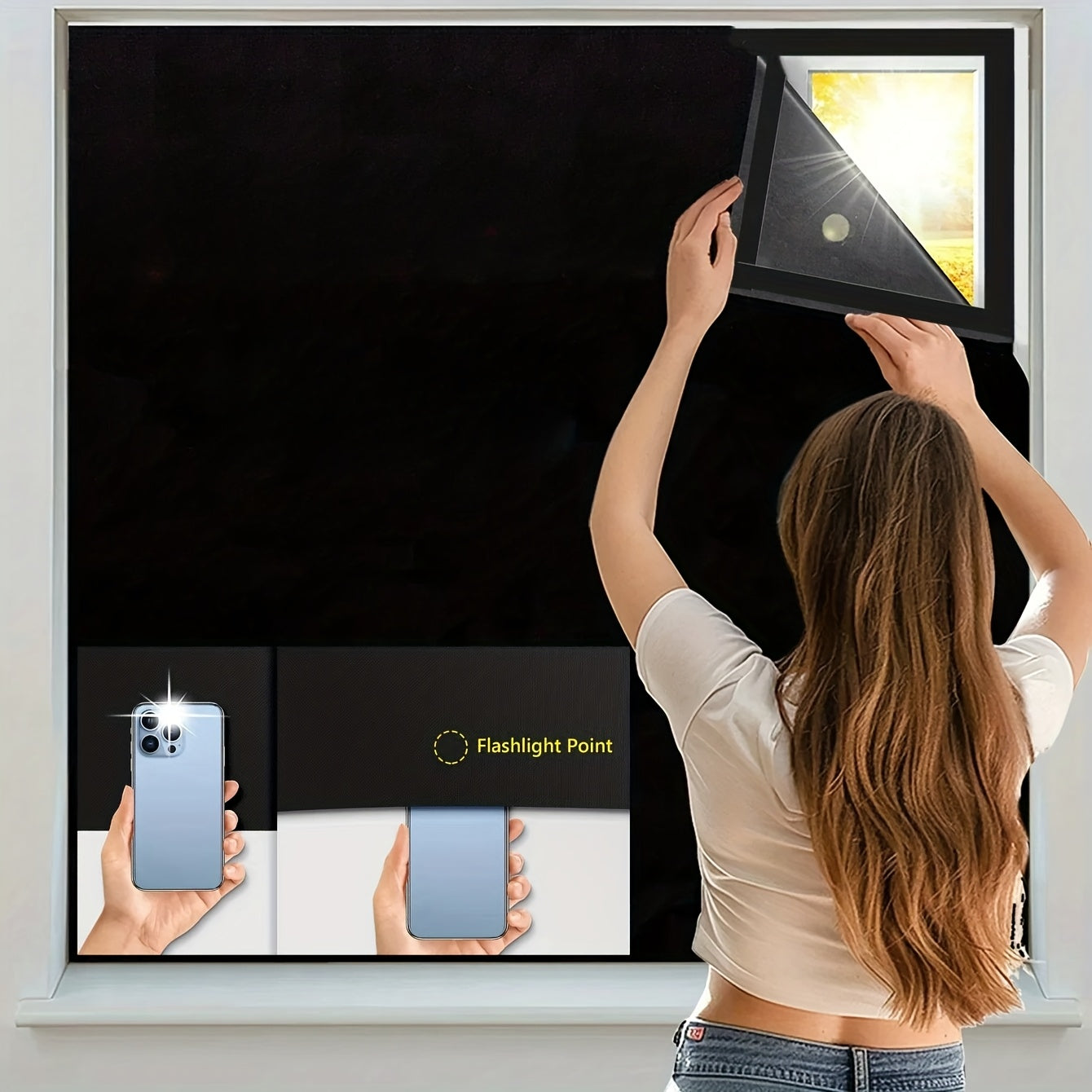 Rideau occultant blackout amovible noir pour fenêtre et porte