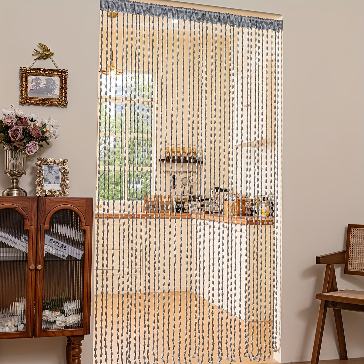 Rideau de porte bohème en perles polyester ajouré style séparation déc
