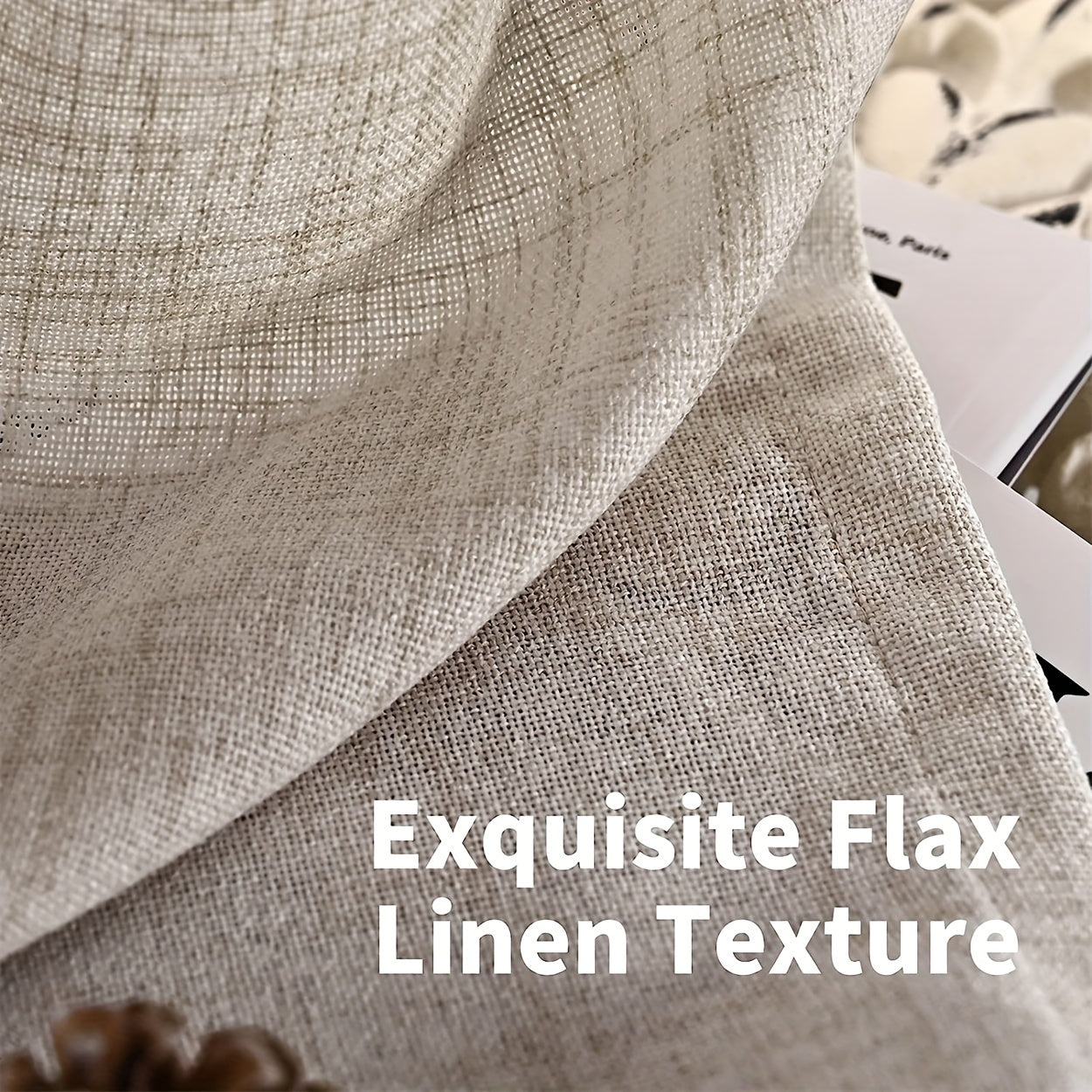 Rideaux épais imitation lin beige à œillets style japonais (2 panneaux)