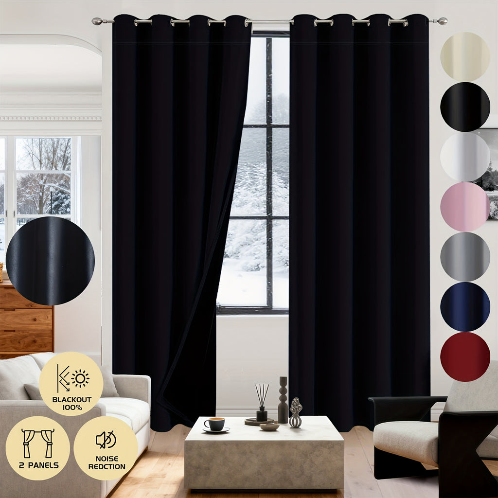 Rideaux occultants 100% blackout en polyester thermique (2 panneaux), largeur moins de 100 cm
