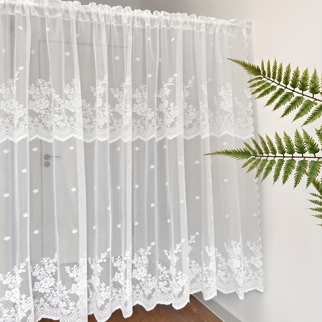 Rideau court en dentelle blanche, largeur 140 à 199 cm