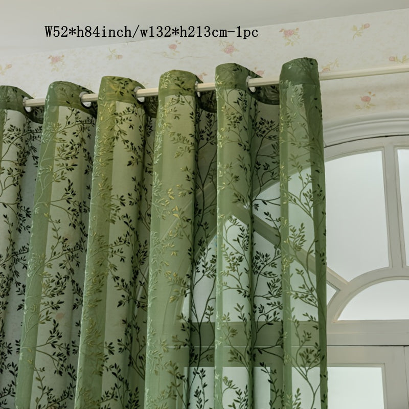 Rideau voilage vert jacquard à motifs branches style vintage