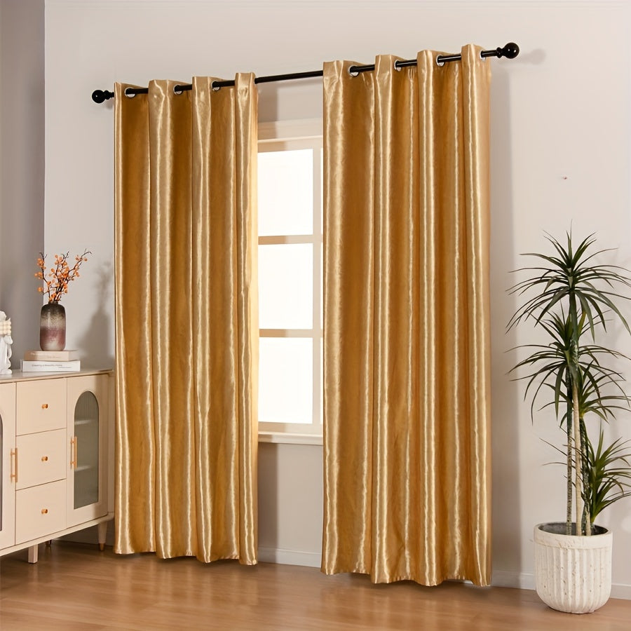Rideaux occultants satin doré en polyester pour salon et chambre (2 panneaux)