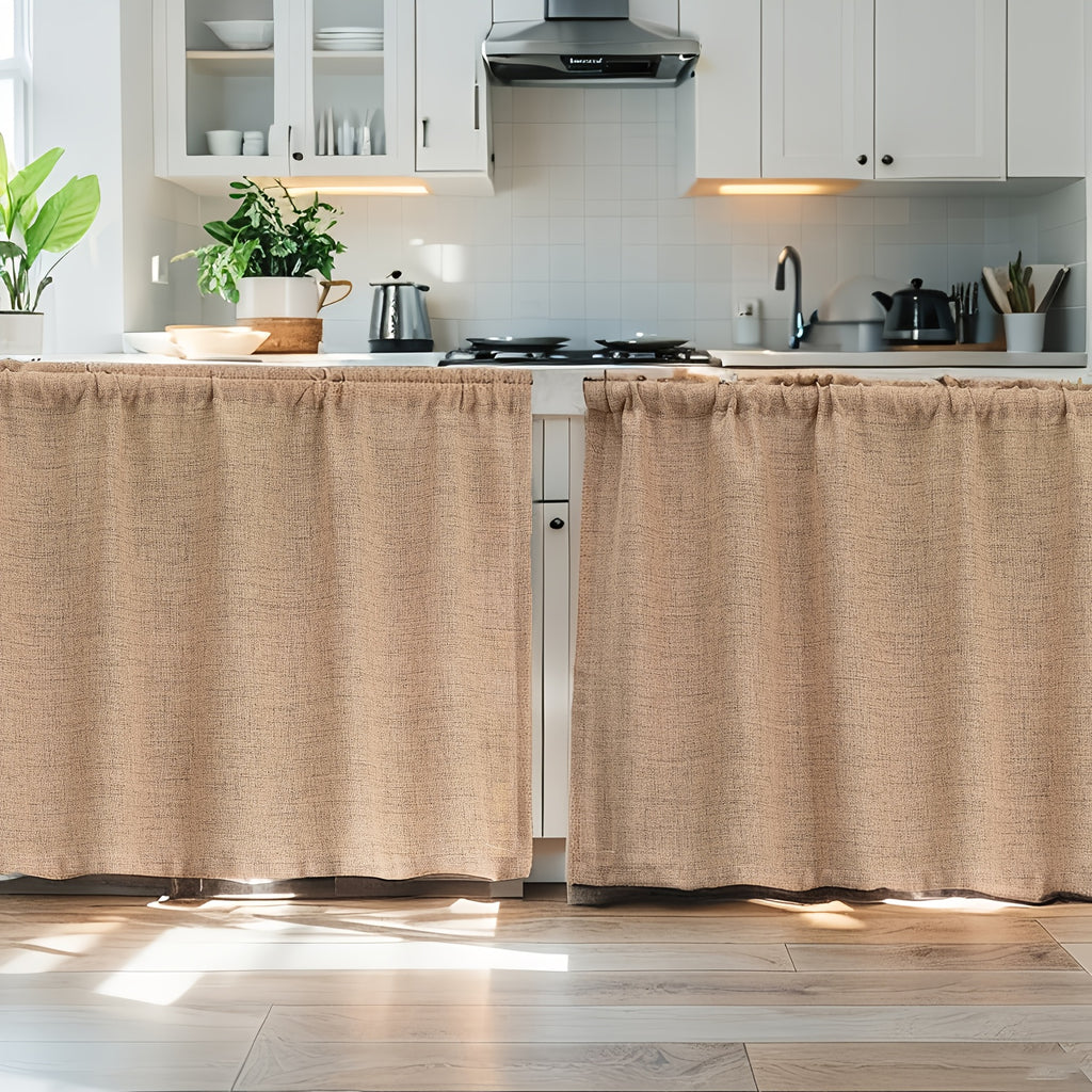 Rideau brise-vue effet lin tamisant pour meuble et cuisine, caramel