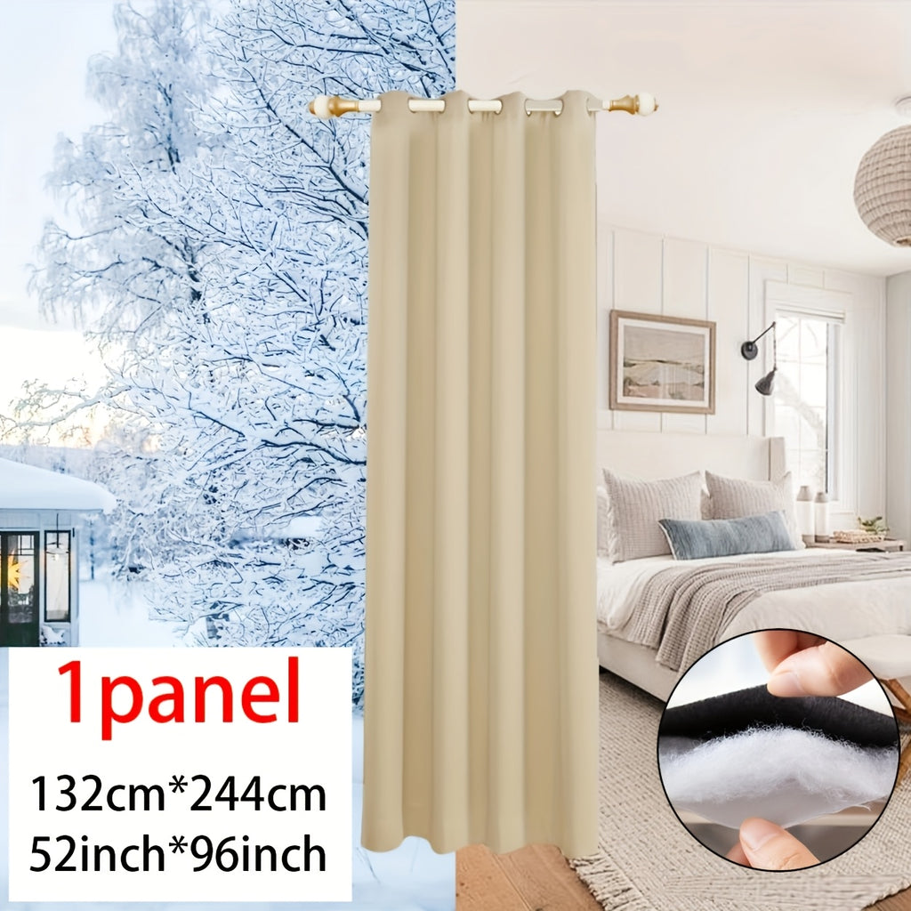 Rideau thermique occultant épais hiver coupe-vent à œillets, beige