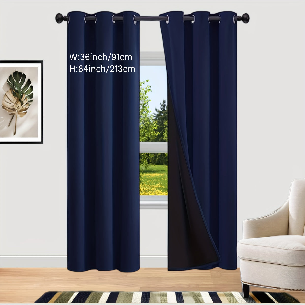 Rideaux occultants 100 % blackout à œillets en polyester pour chambre et salon - 2 pièces