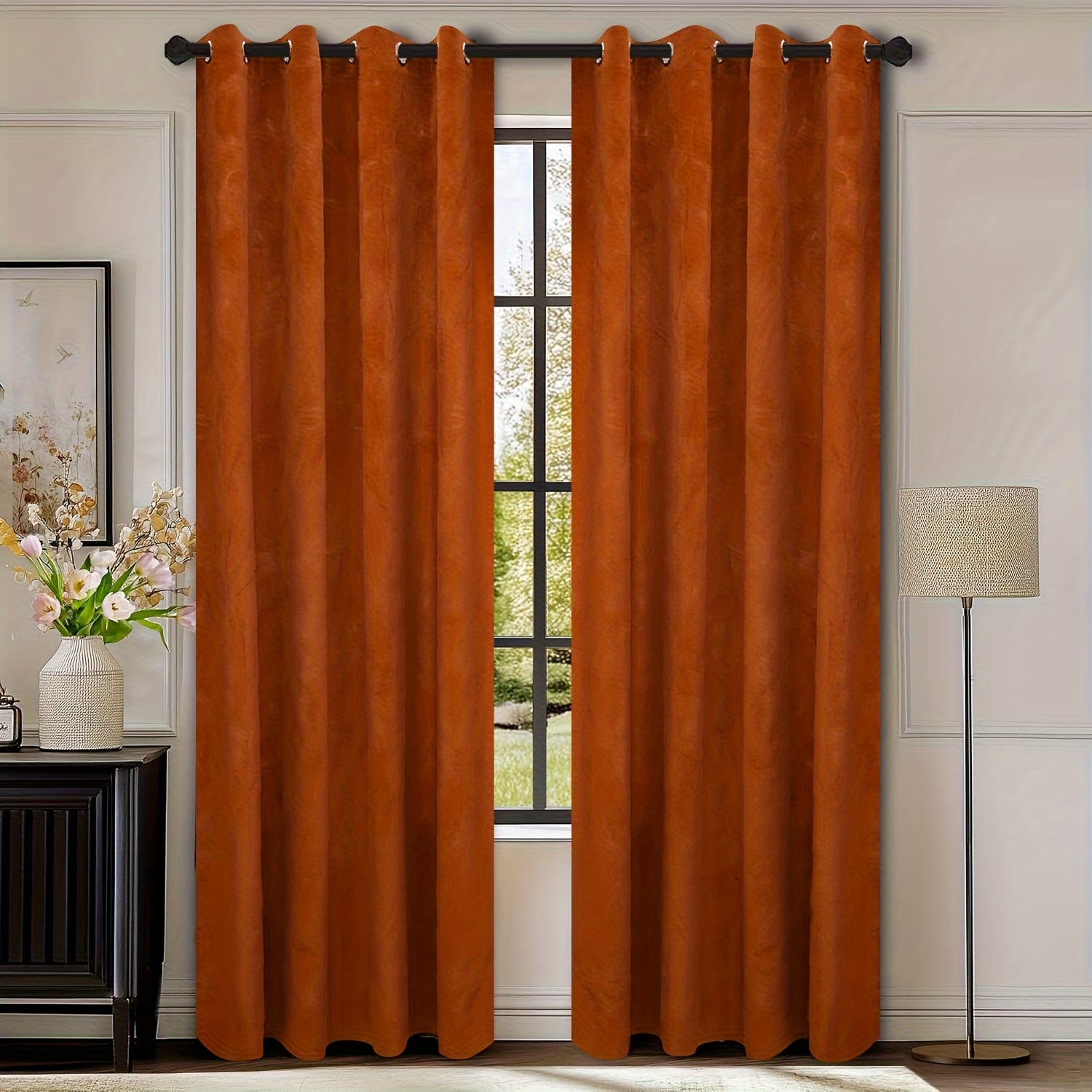 Rideaux velours tamisants unis en polyester avec œillets (2 panneaux)