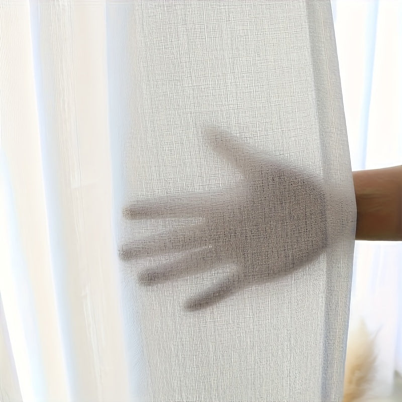 Rideaux voilage blanc semi-transparent effet lin moderne (2 panneaux)