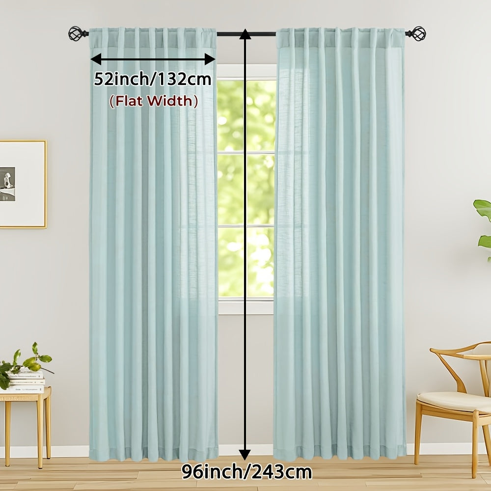 Rideaux voilage lin mélangé semi-transparents style classique (2 Panneaux)