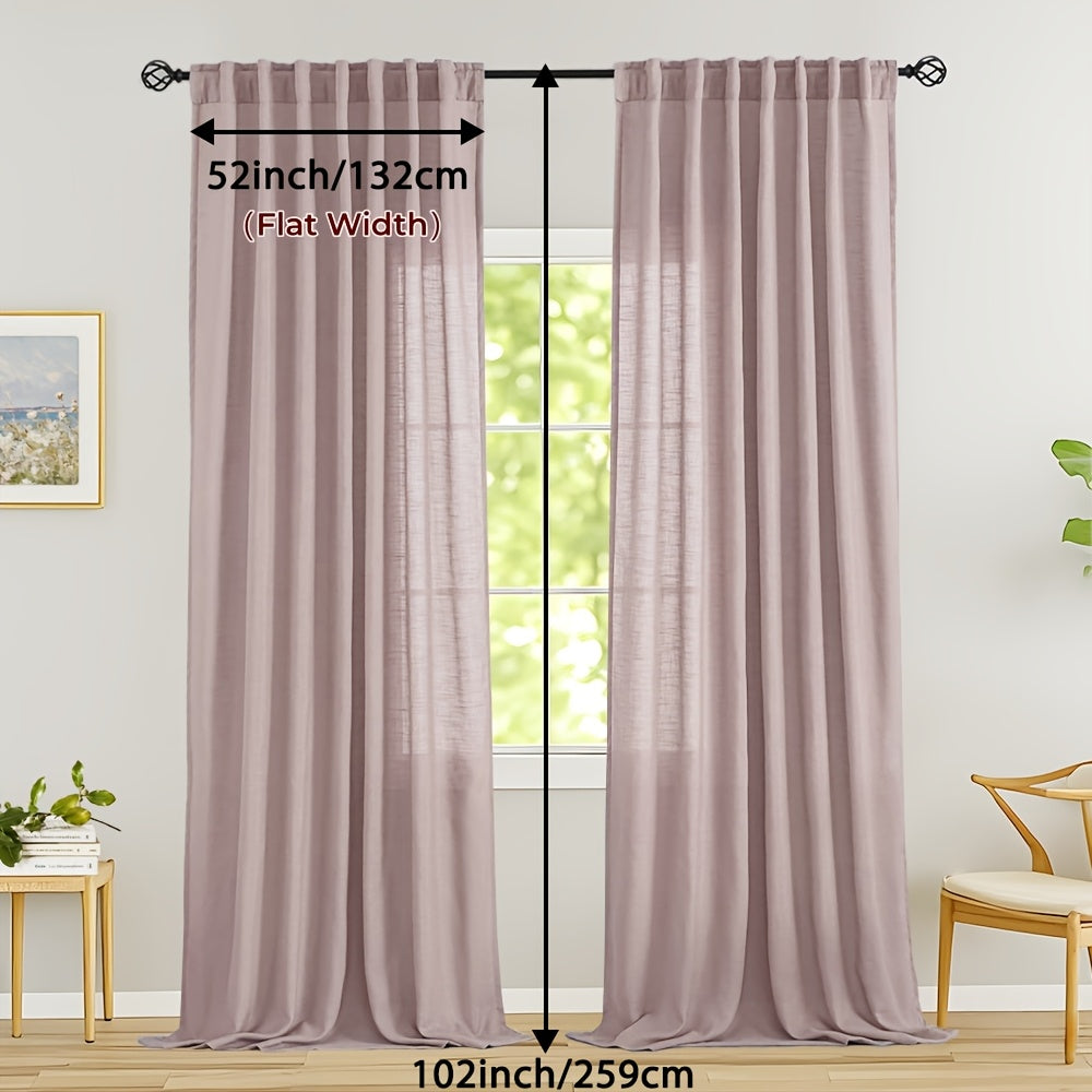 Rideaux voilage lin mélangé semi-transparents style classique (2 Panneaux)