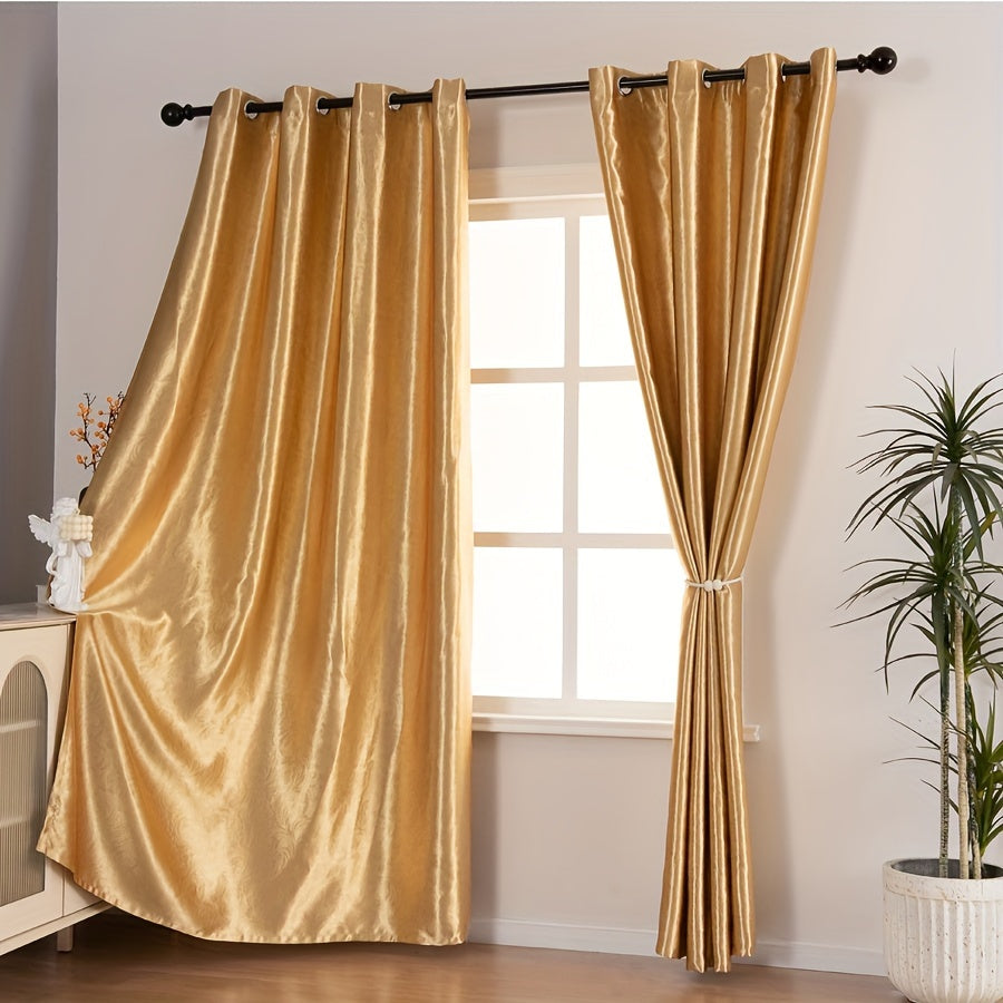 Rideaux occultants satin doré en polyester, largeur 100 à 139 cm