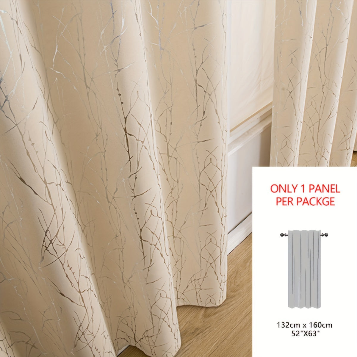 Rideau occultant à motifs branches dorées en polyester pour chambre