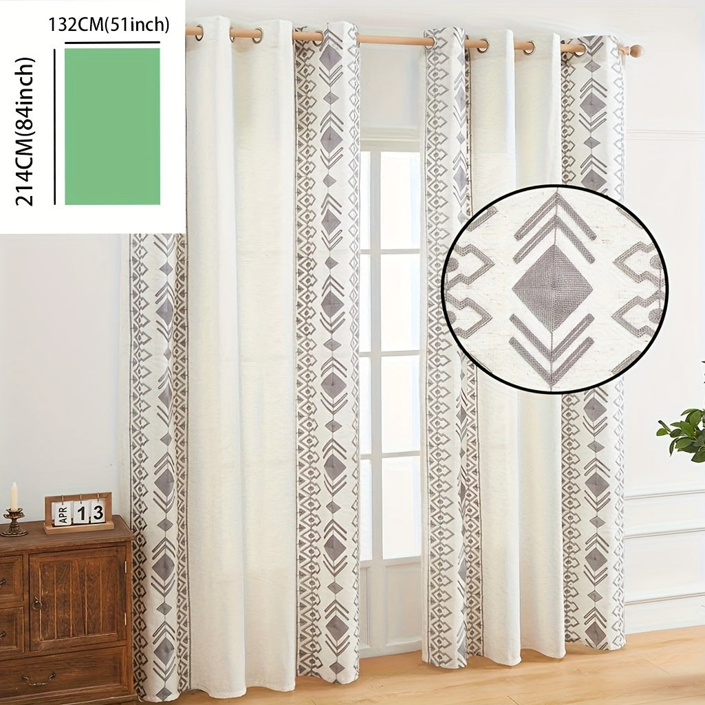 Rideau bohème semi-transparent à œillets motif géométrique losanges