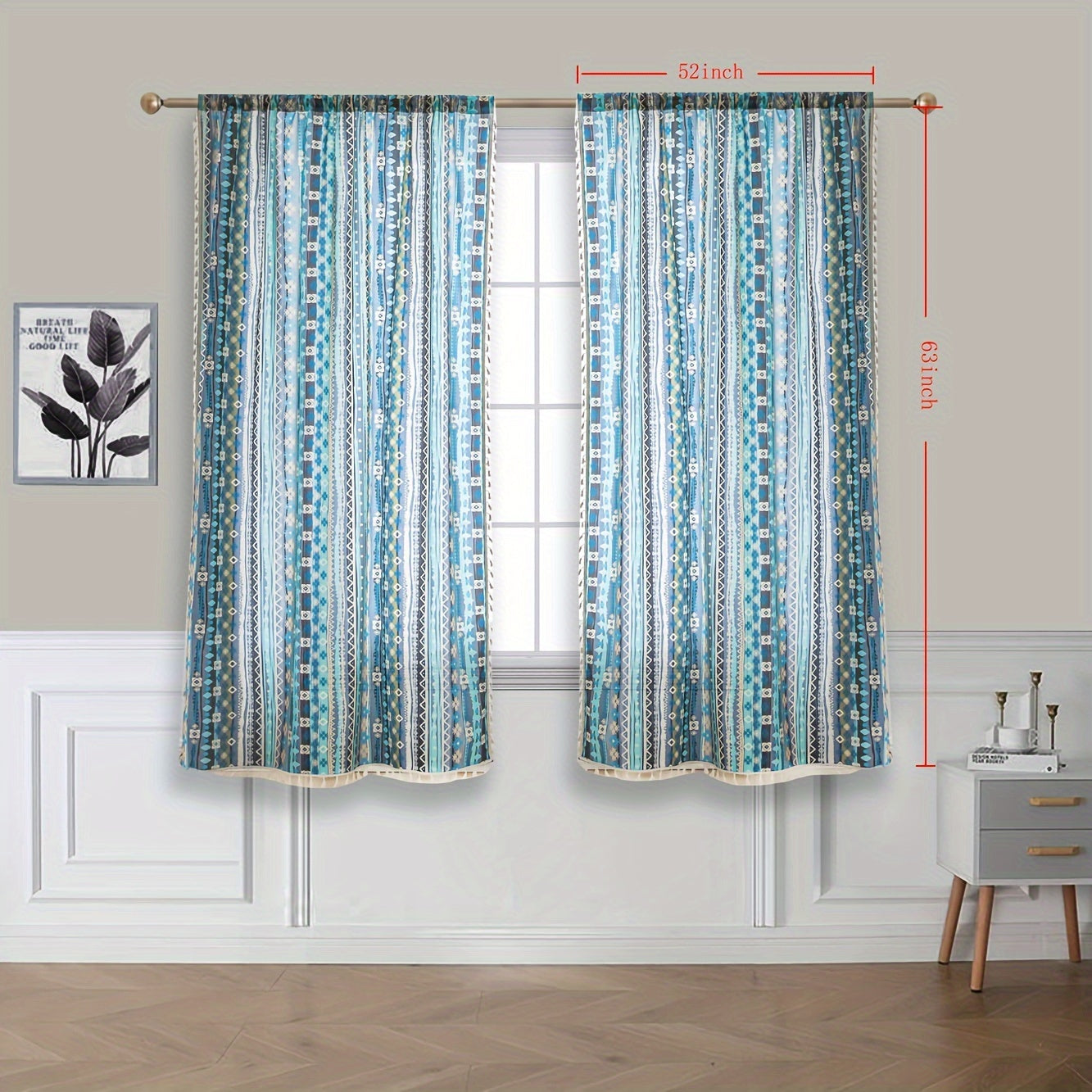 Rideau voilage bohème à rayures multicolores avec pompons (2 panneaux)