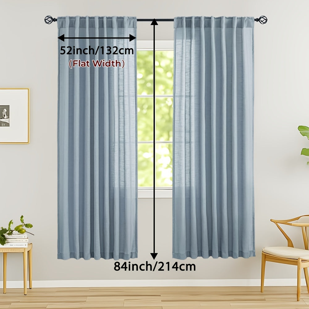 Rideaux voilage lin mélangé semi-transparents style classique (2 Panneaux)
