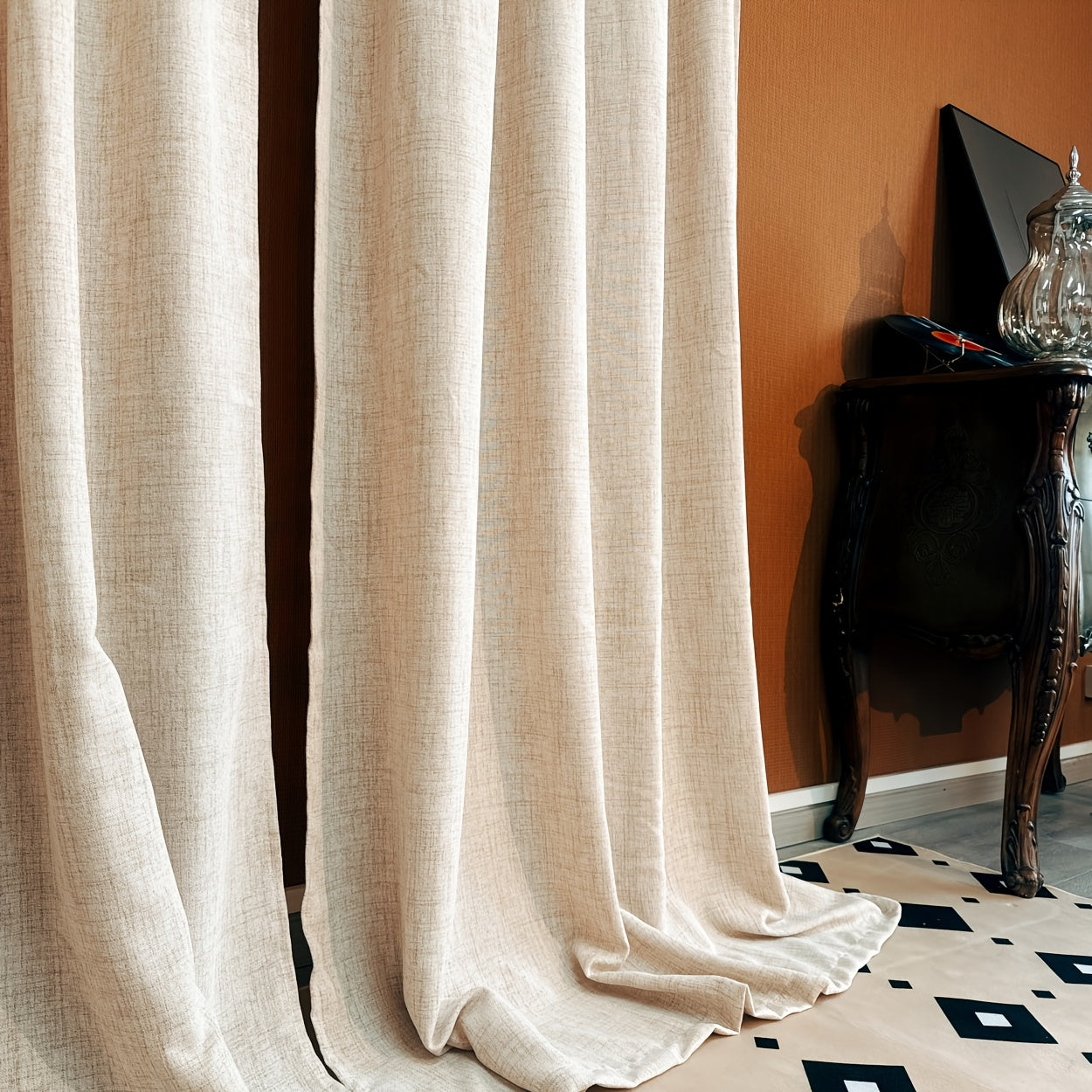 Rideaux tamisants effet lin unis en polyester pour salon et chambre (2 panneaux)