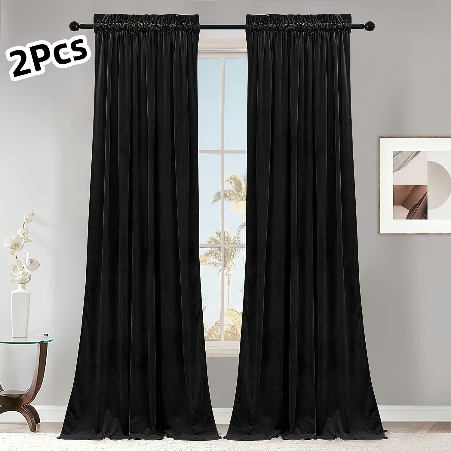 Rideaux tamisants unis en polyester effet flanelle pour chambre et salon (2 panneaux)