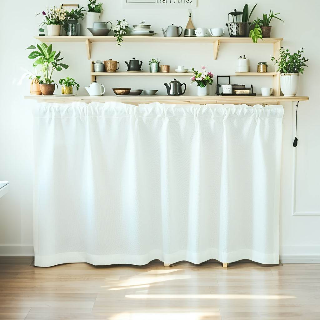 Rideau sous meuble uni style rural en polyester effet lin, blanc