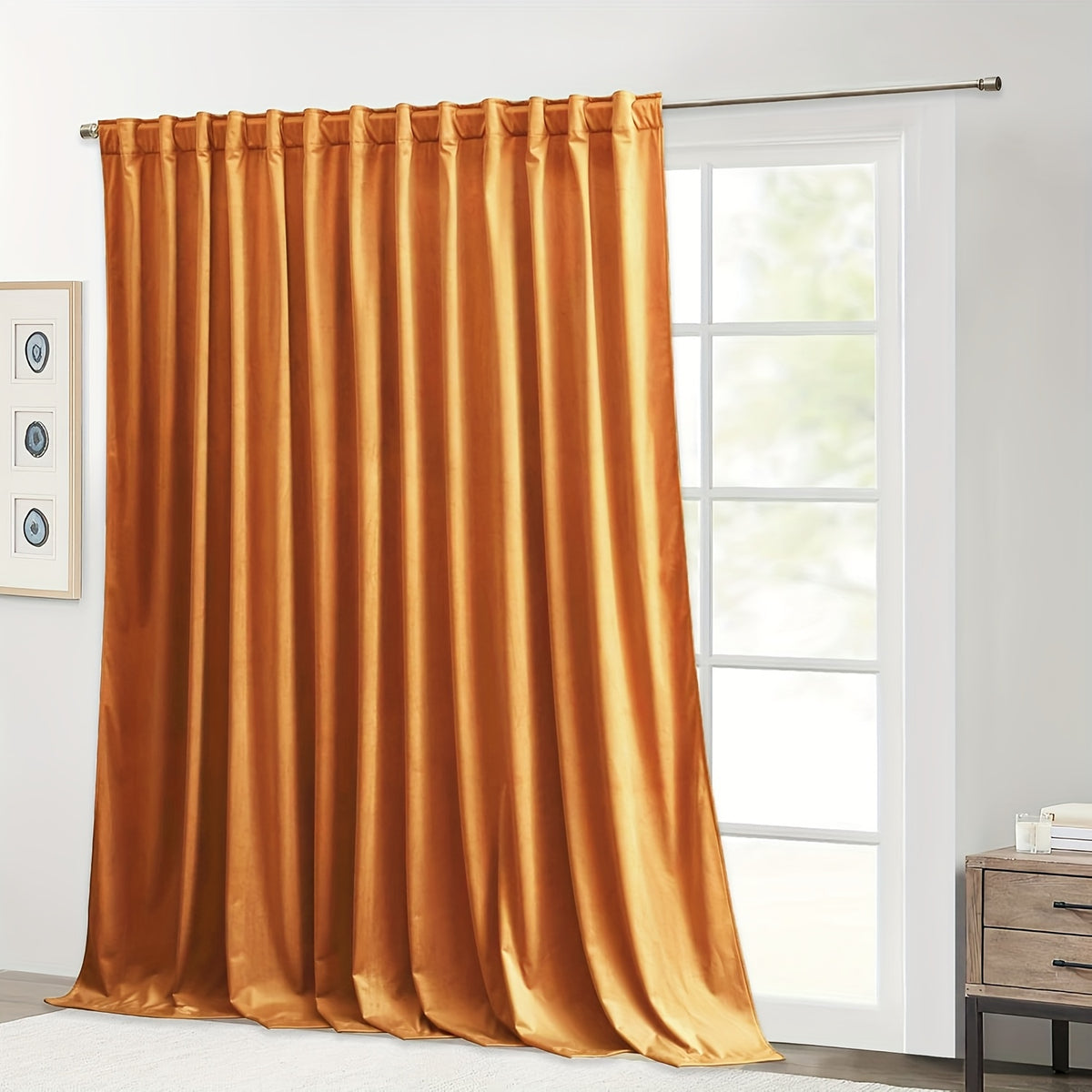 Rideau flanelle occultant large en polyester pour porte-fenêtre, largeur 200 à 299 cm
