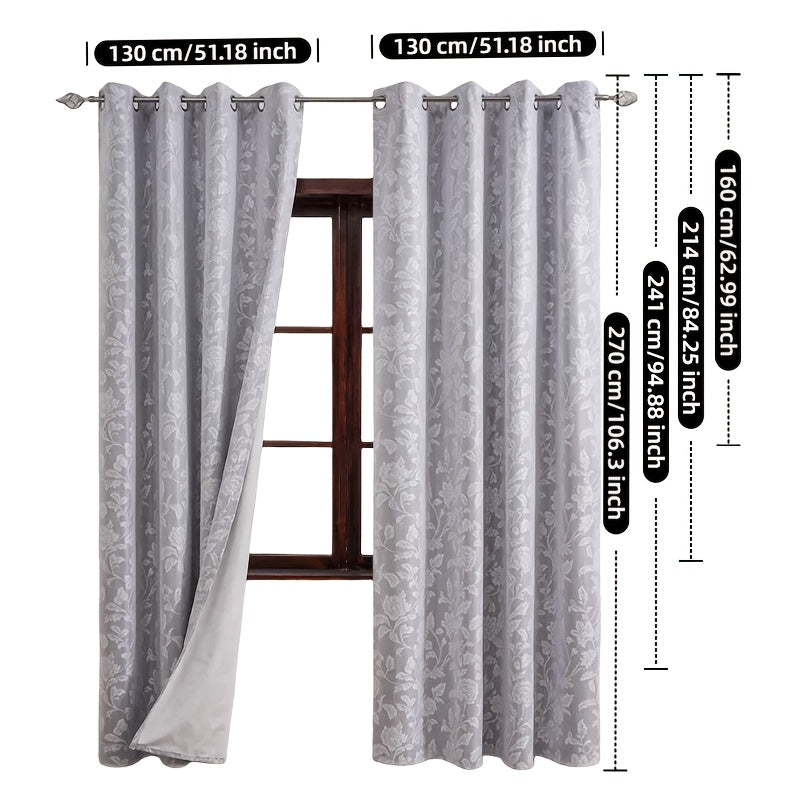 Rideau occultant jacquard floral épais avec œillets métalliques, hauteur 200 à 239 cm