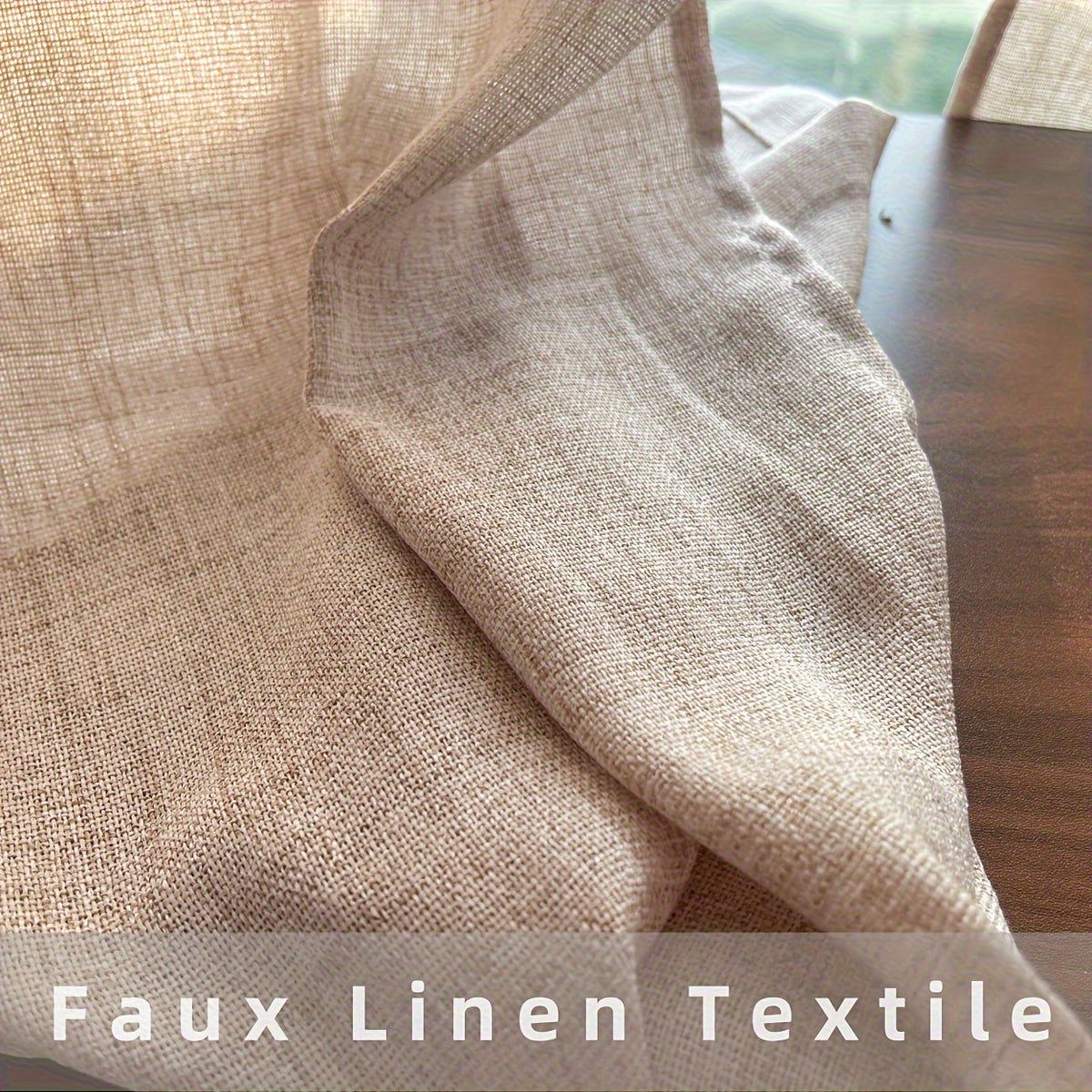 Rideau voilage lin mélangé beige à œillets style farmhouse (1 panneau), hauteur 240 à 269 cm