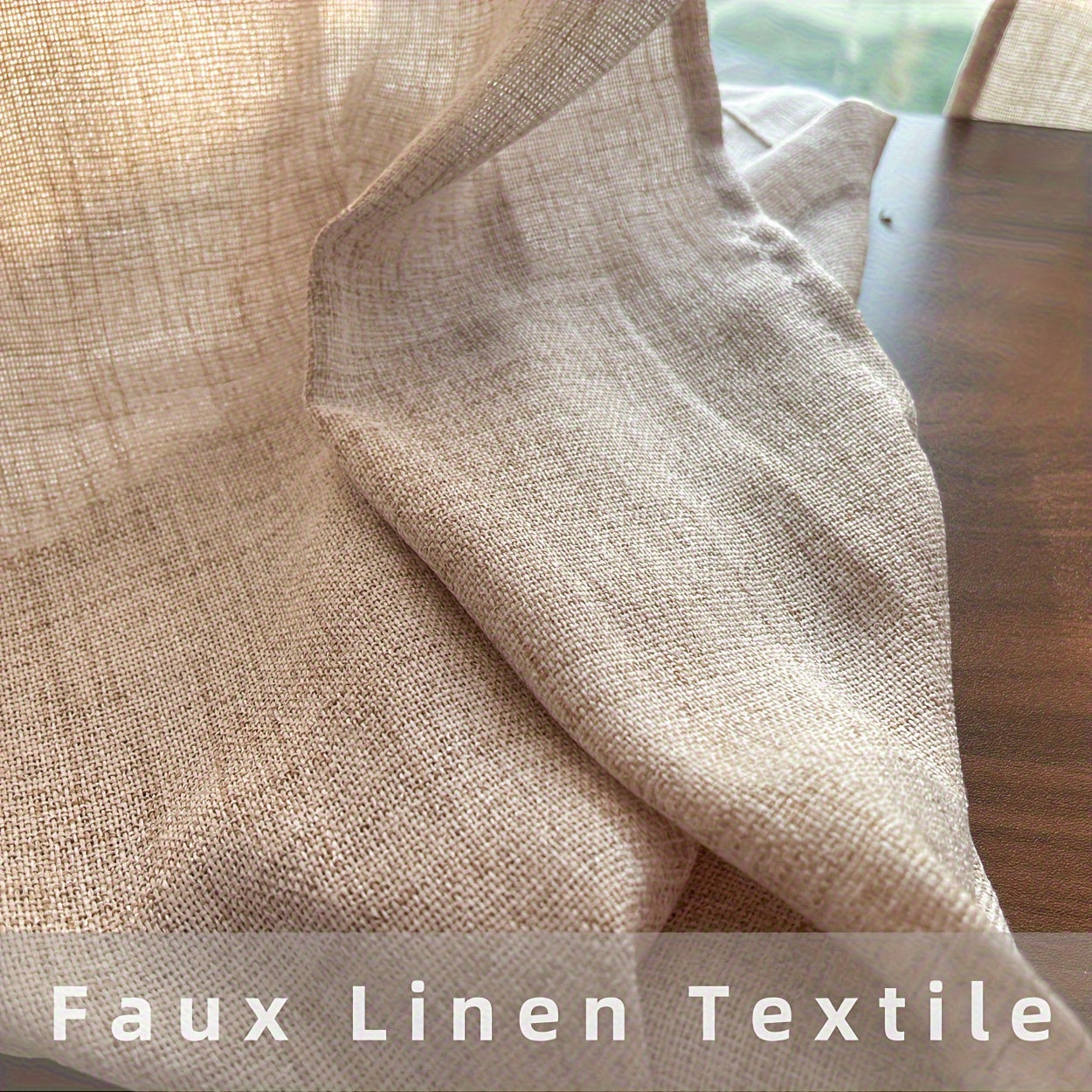 Rideau voilage lin mélangé beige à œillets style farmhouse (1 panneau)