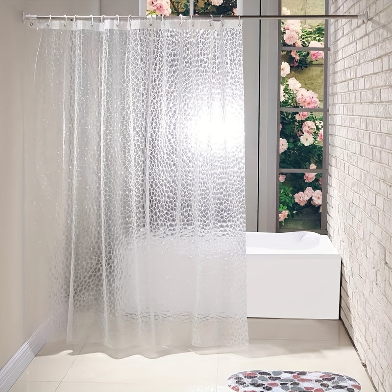 Rideau de douche en polyéthylène motif cubes d’eau semi-transparent