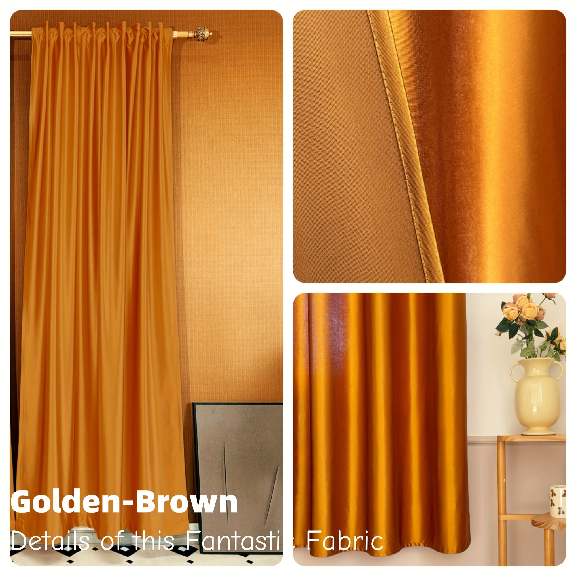 Rideaux semi-occultants brillants polyester pour salon et chambre (2 panneaux)