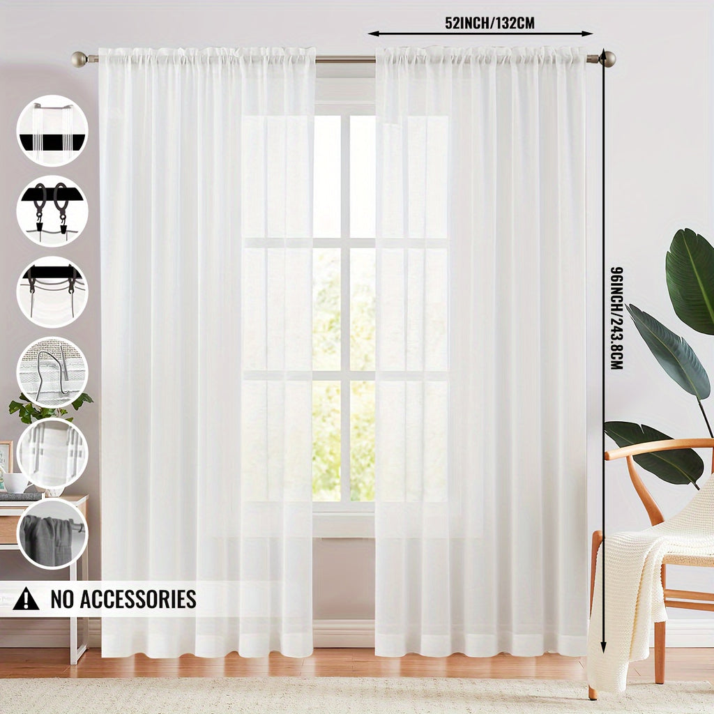 Rideaux voilages blancs résistants aux griffures effet tamisant (2 pan, blanc