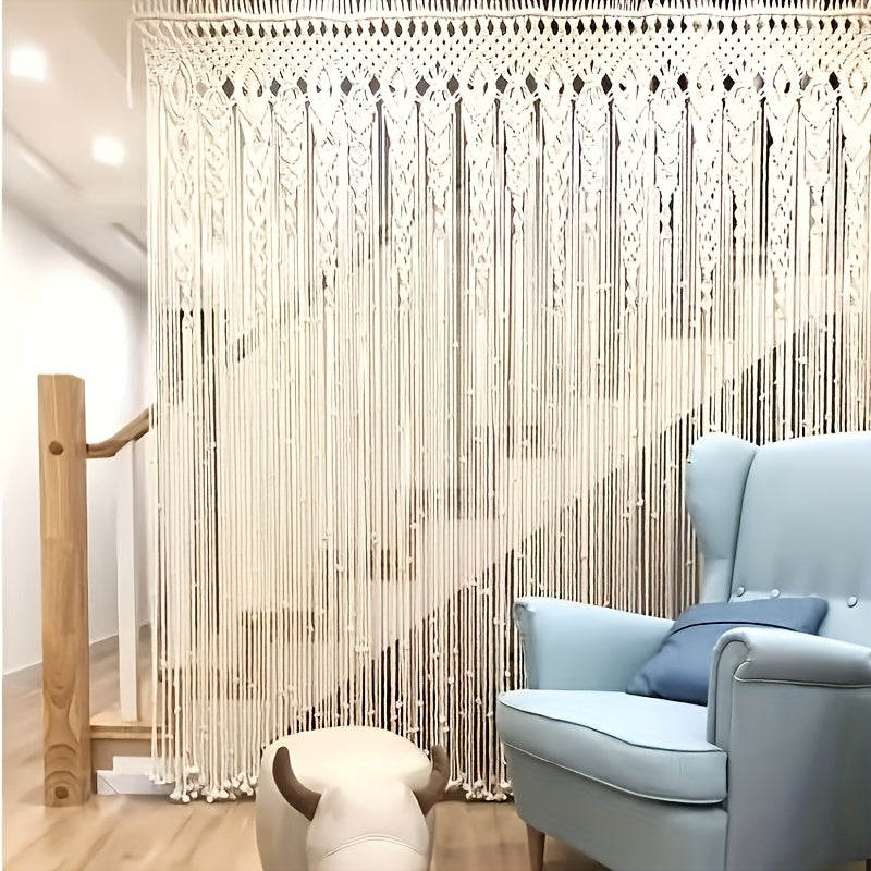 Rideau macramé bohème extra-long en coton ajouré pour porte (1 panneau)