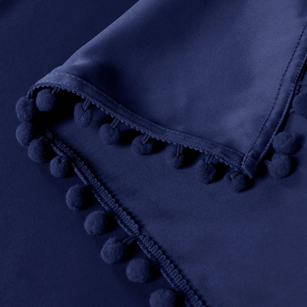 Rideau occultant thermique avec galon pompons, bleu foncé