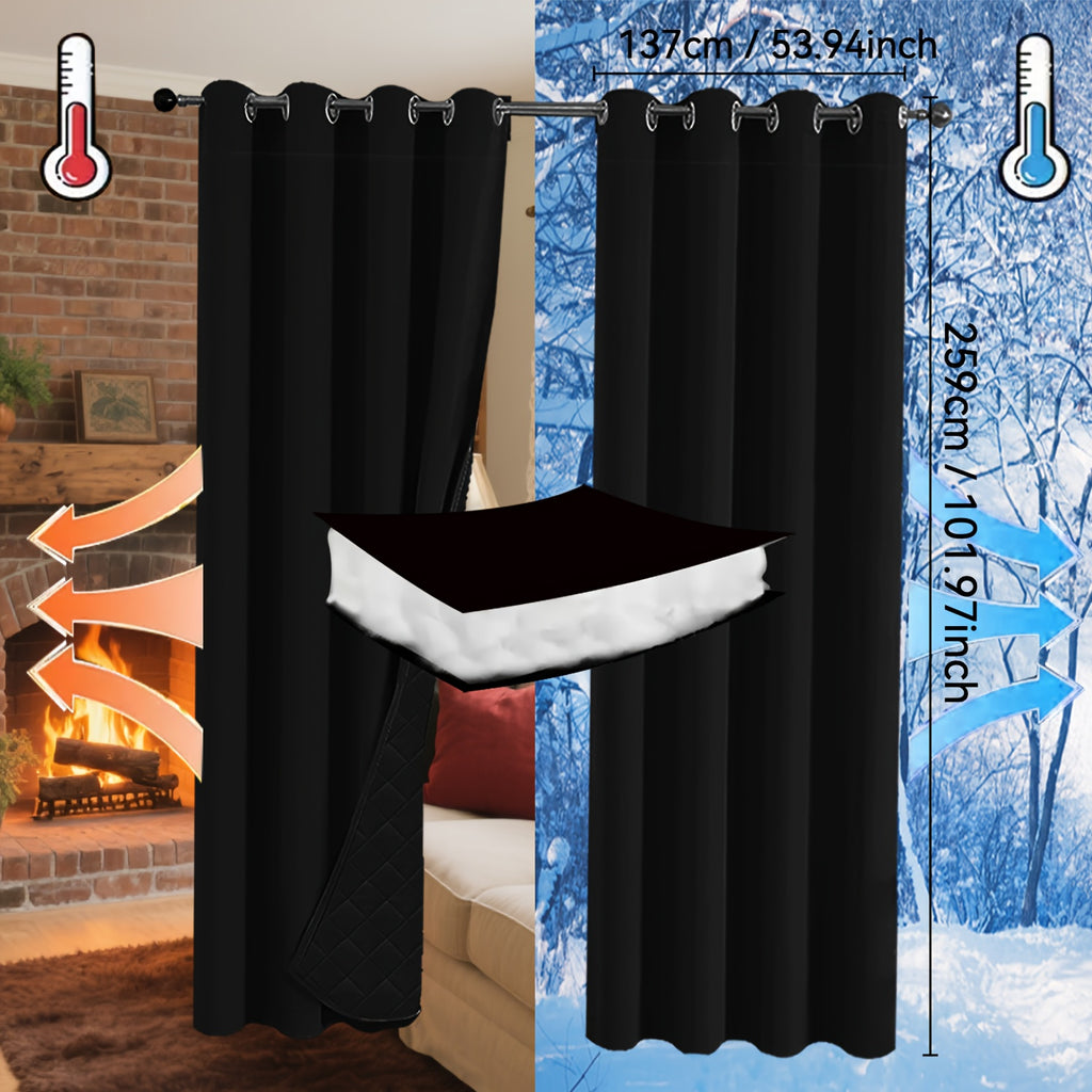 Rideaux occultants thermiques épais à œillets isolants (2 panneaux), noir