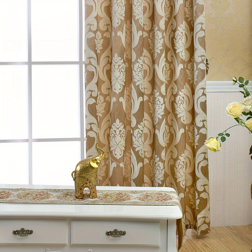 Rideaux occultants jacquard fleuris rétro à œillets (2 panneaux), beige
