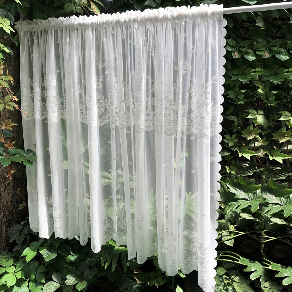 Rideau court en dentelle blanche, largeur 100 à 139 cm
