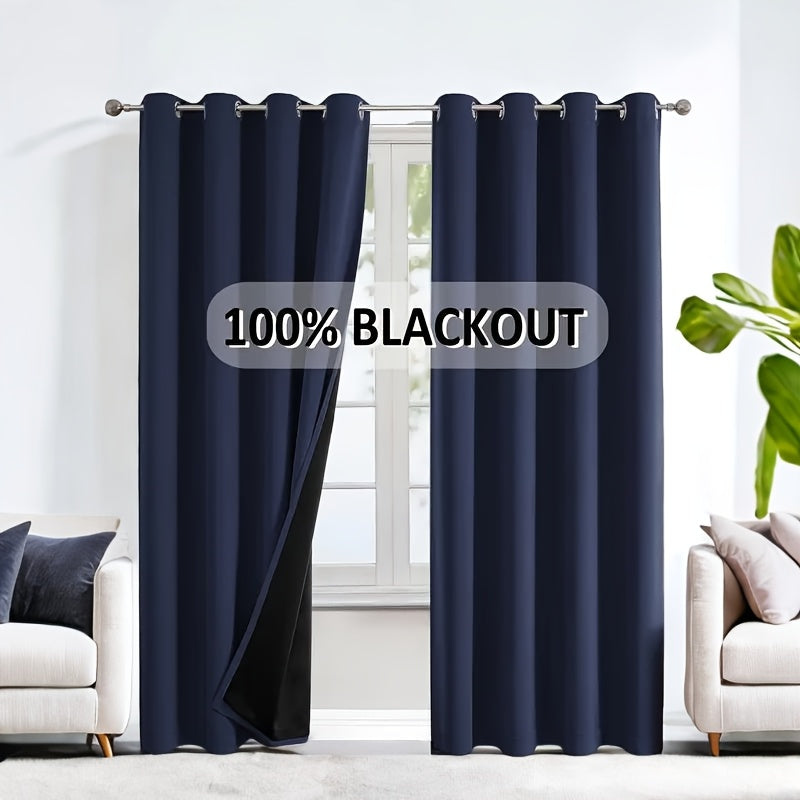 Rideaux occultants 100 % blackout à œillets, bleu