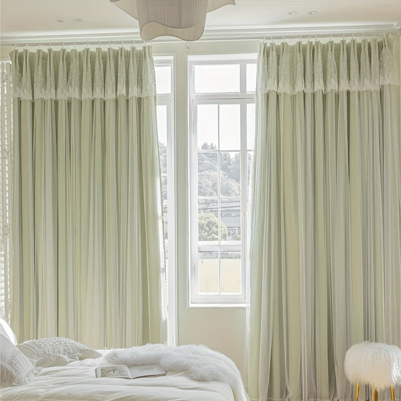 Rideaux occultants double couche avec voilage dentelle pour chambre (2 panneaux)