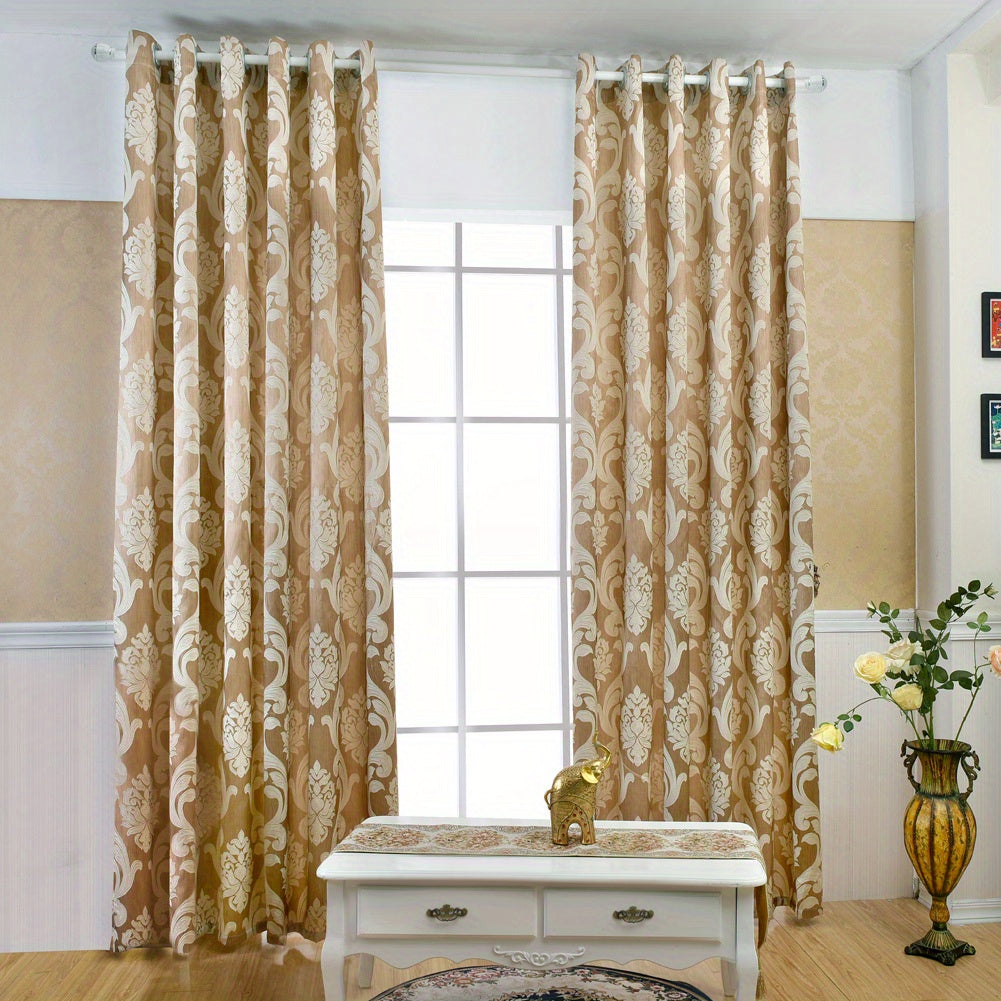 Rideaux occultants jacquard fleuris rétro à œillets (2 panneaux), beige