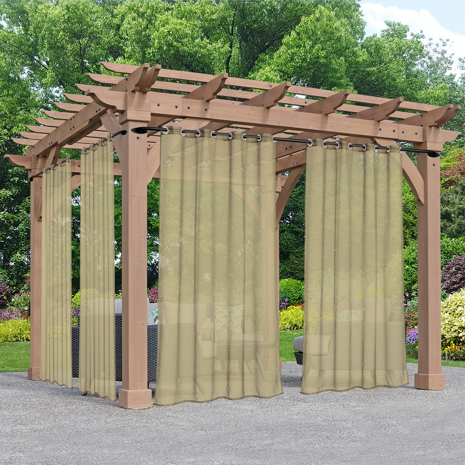 Rideaux voilage extérieur à œillets pour pergola et terrasse (2 panneaux)