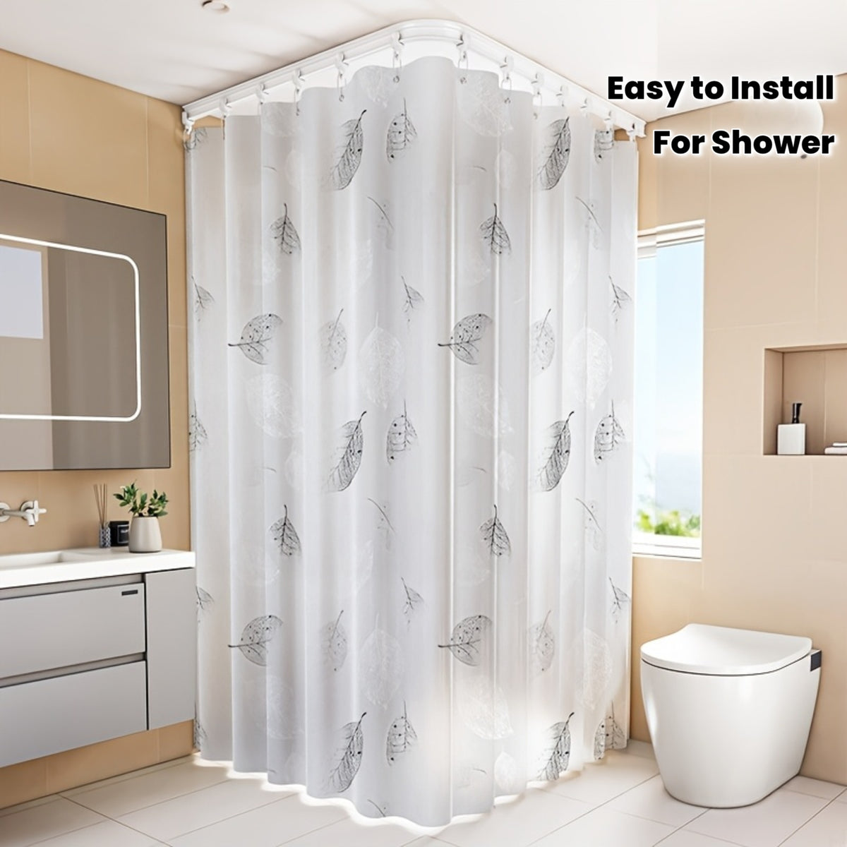 Rideau de douche PVC à motif semi-transparent moderne, largeur moins de 100 cm