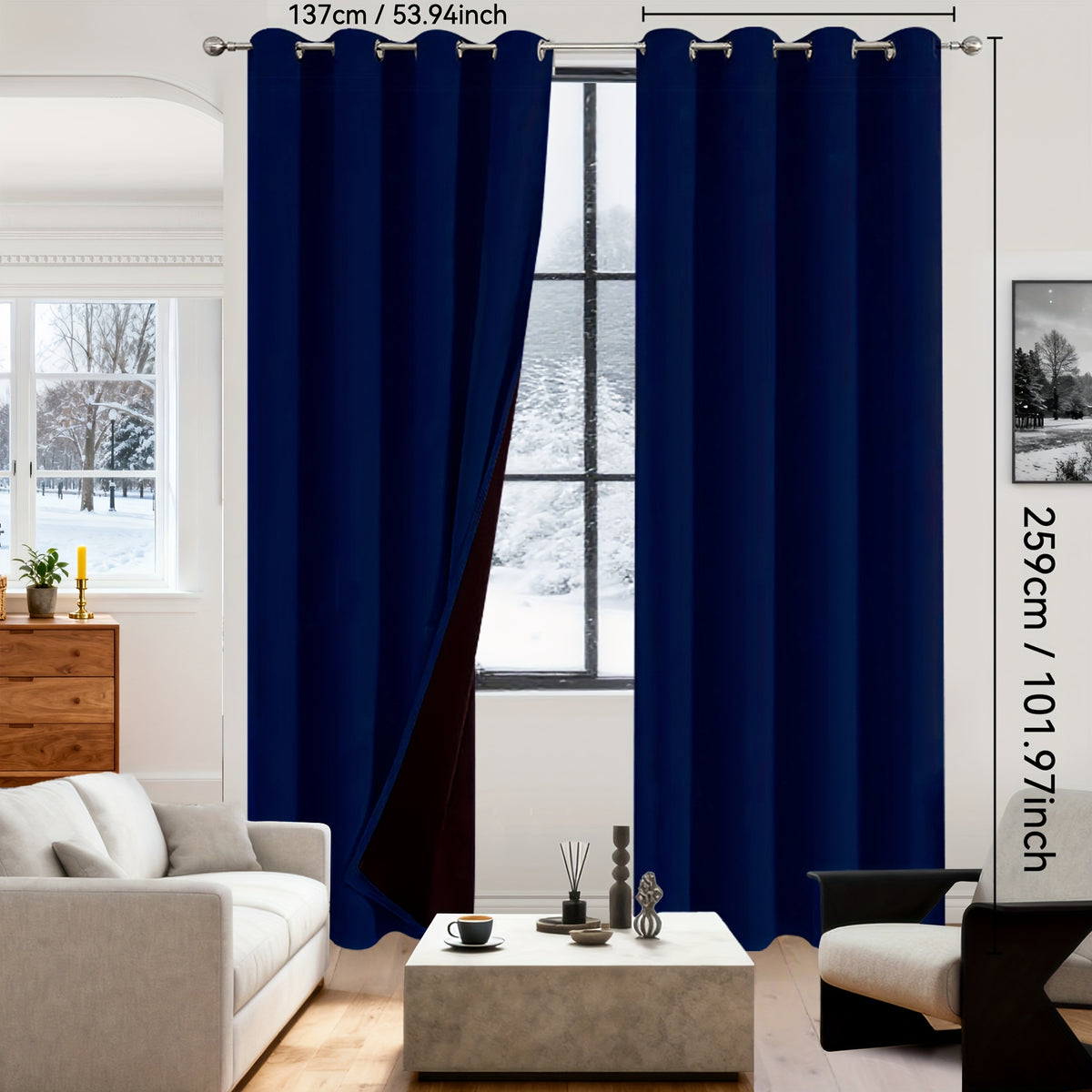 Rideaux occultants 100% blackout en polyester thermique (2 panneaux), bleu