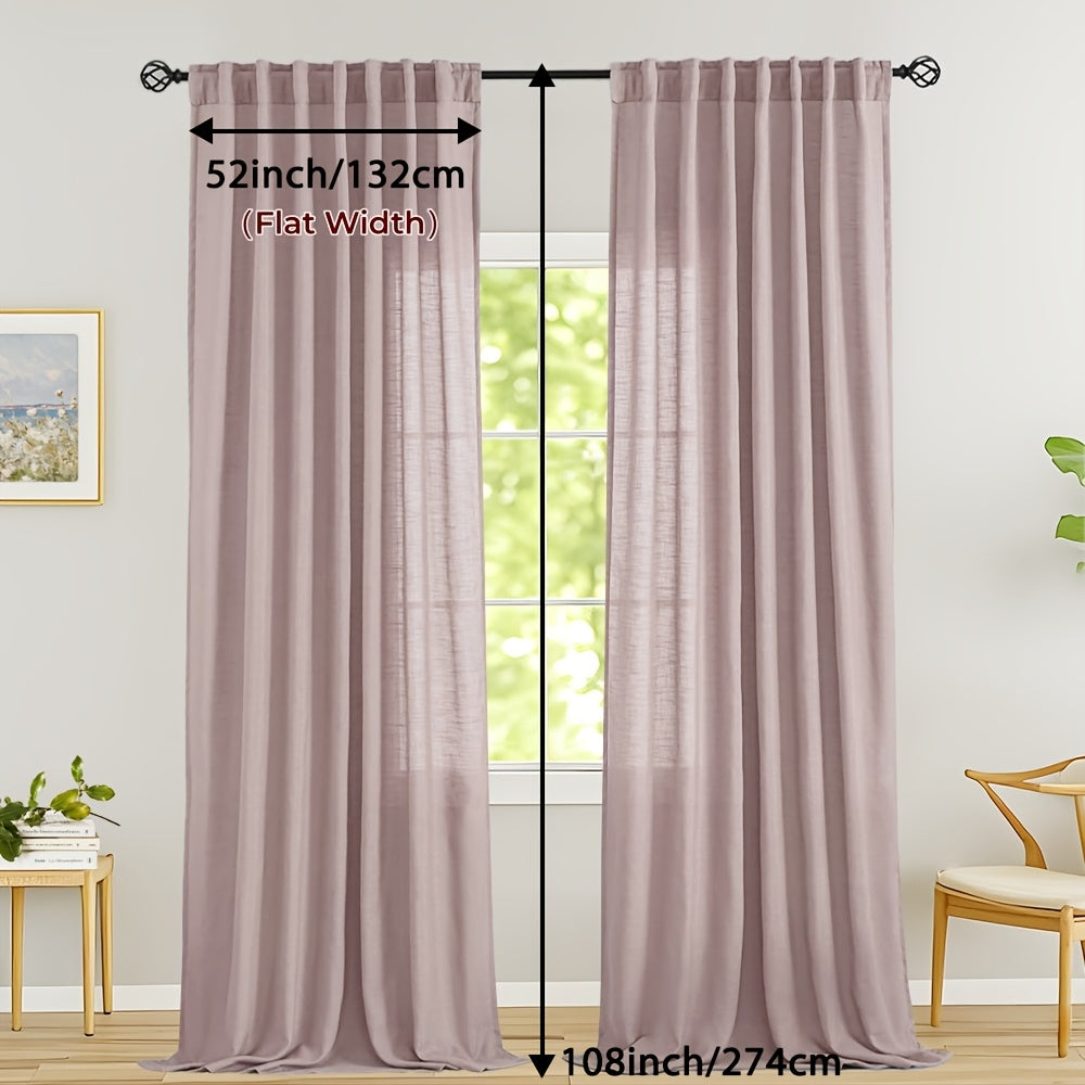 Rideaux voilage lin mélangé semi-transparents style classique (2 Panneaux)