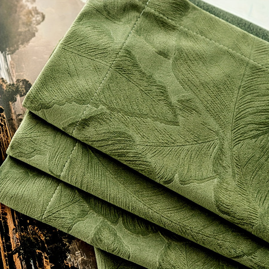 Rideaux occultants velours vert motif feuille pour salon (2 panneaux)