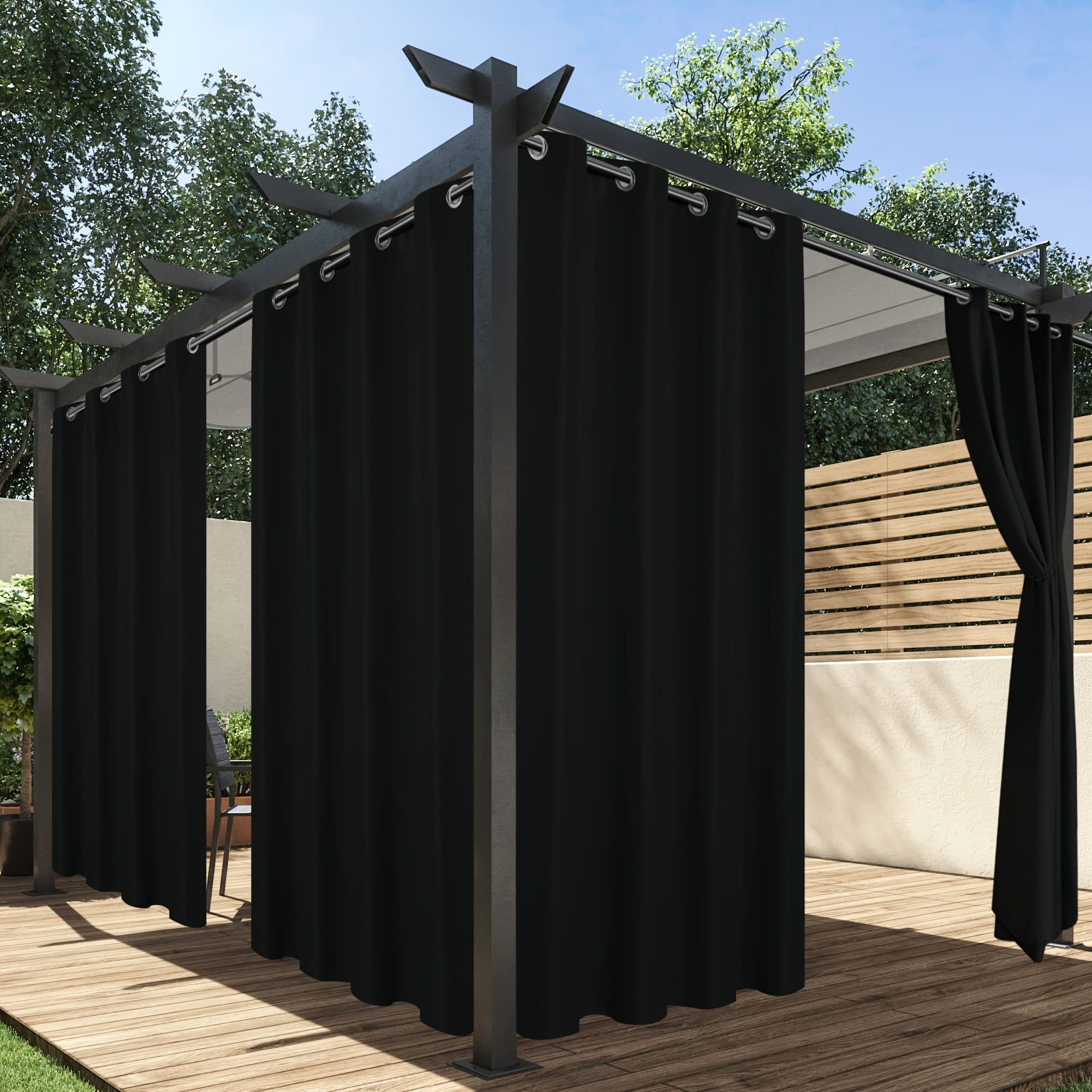 Rideaux extérieurs tamisants à œillets crème pour pergola (2 panneaux)