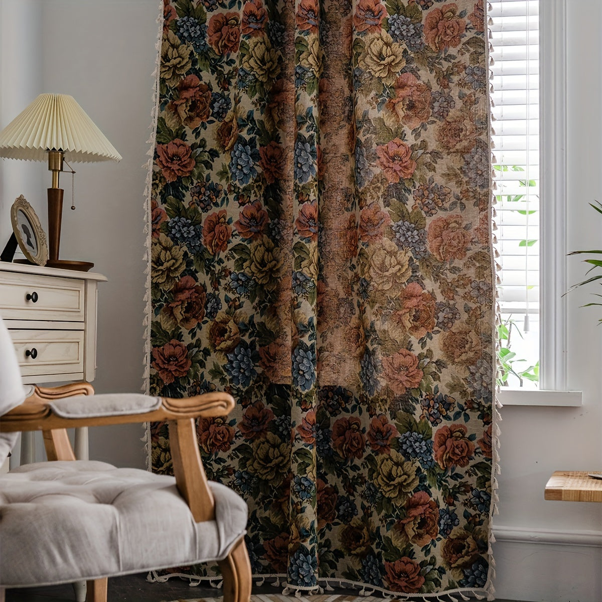 Rideau jacquard fleuri style campagne tamisant, hauteur 200 à 239 cm Image